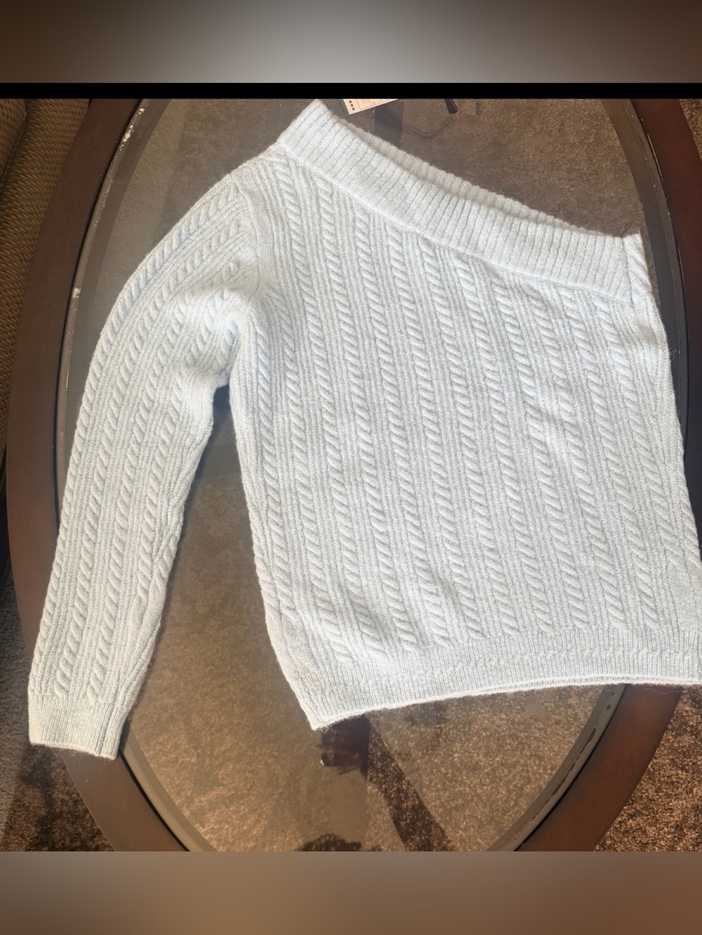VENUS Light Blue Cable-Knit Off-Shoulder Sweater